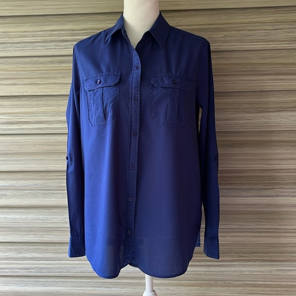 Express Dark Blue Long Sleeve Blouse - Picture 1 of 5